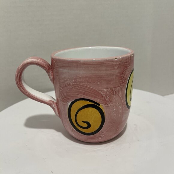 Pier 1 Hand Painted Pink Abstract Ceramic Coffee / Tea Mug Made In Italy READ - Picture 3 of 11